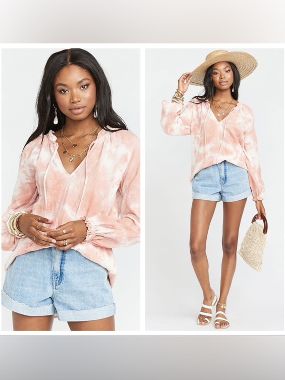 Show Me Your MuMu Blush Pink Tie-Dye V-Neck Peasant Blouse